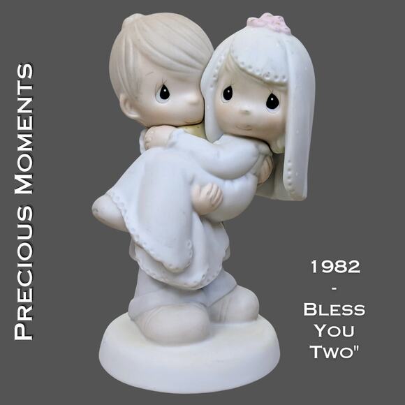 Precious Moments E-9255 Bless You Two Figurine 1982 Enesco Bride Groom Wedding - Picture 1 of 7